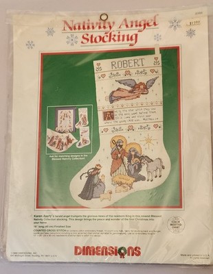 Dimensions Counted Cross Stitch Kit Nativity Angel Stocking 16'' NEW 1989