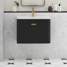 600/800mm Matt Nocturne Black Vanity Unit 1 Drawer Wall Hung with Ceramic Basin