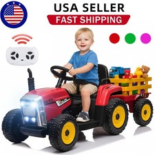 12v Kids Electric Battery-powered Ride On Tractor Toy W/ Trailer Remote Control