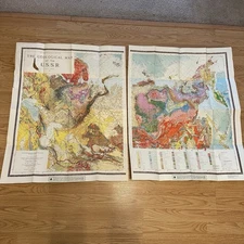Vintage Collectors The Geological Map of the U.S.S.R. 1957 2 Piece Set Foldable