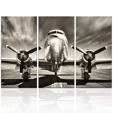 3 Piece Airplane Wall Art Vintage Black and white Propeller Aircraft Picture ...