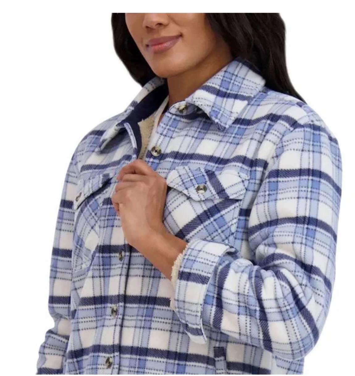 Sage Collective Sherpa Lined Shacket Sz XL Blue Plaid Flannel Jacket Casual Cozy