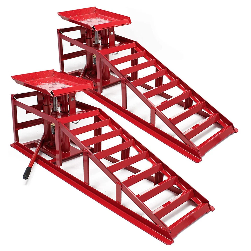 4 ton Hydraulic Car Ramps 2PC Heavy Duty Garage Auto Van Bottle Lift Jack Ramp - Image 2 of 4