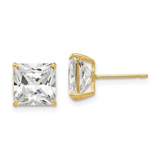 14K Yellow Gold 8mm Square Cubic Zirconia Post Stud Earrings L-9 mm, W-9 mm
