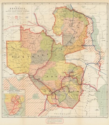 Rhodesien. British South Africa Co. Simbabwe Sambia. Wildreservate Minen 1919 Karte