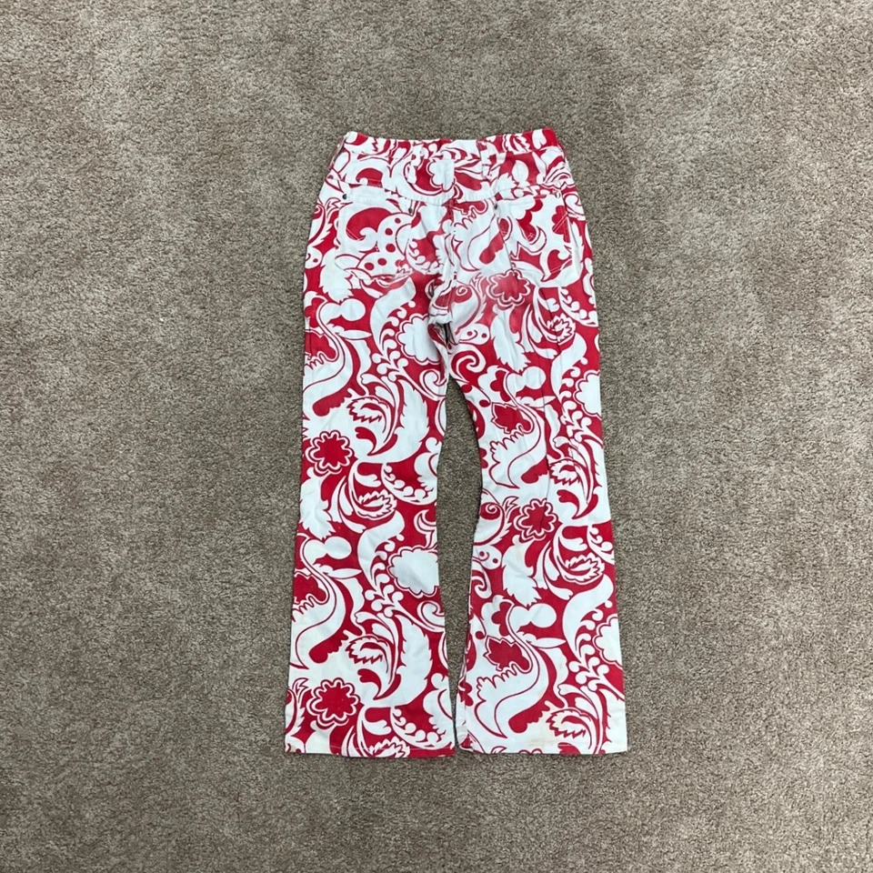 Pantalones de mezclilla vintage años 70 Wrangler estampado psicodélico floral pierna acampanada rojo blanco 27x28 Foto 4 de 4