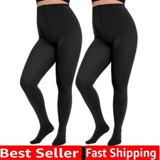 2 Pairs Plus Size Tights for Women, 80D Opaque Black Tights, Solid Color Soft...