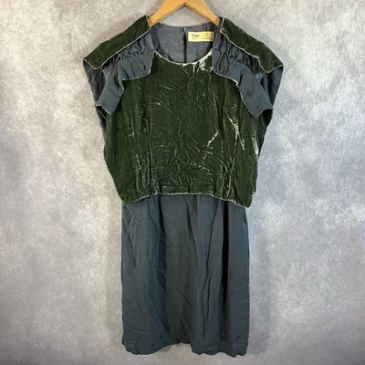 Toga Pulla Midi Dress Women 1 Blue Green Velvet Medieval Cottagecore *See Desc*