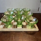 9 Uranium Green Optic Block Dessert Sherbet Hocking Depression Glass