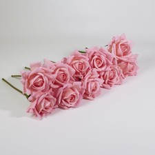 Artificial Rose Bouquet Real Touch Faux Roses 10 PCS Pink Flowers Wedding