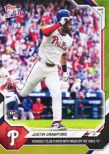 2026 Topps Now Justin Crawford #39 Gold Foil /50 Rookie RC Baseball Card. rookie card picture