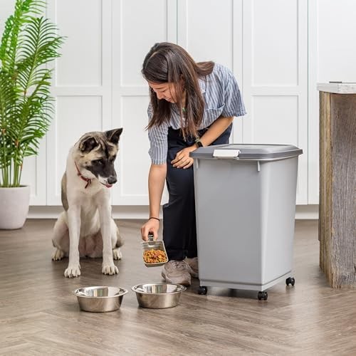 IRIS USA Dog Food Storage Container with Wheels, 54 lbs, Gray/Dark Gray 