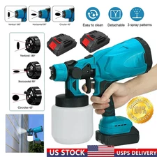 High Pressure Cordless Paint Sprayer Electric Airless HVLP Spray Gun w/2 Battery