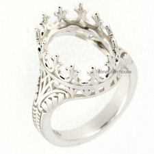 MTO Sterling Silver Semi Mount Ring Setting Cab Oval 16x12mm Vintage Style Ring