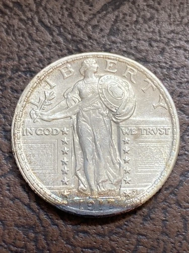 1917-P Type 2 Standing Liberty Silver Quarter Uncirculated Toned