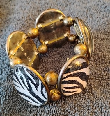  Joolz Hayworth Chunky Acrylic Zebra Animal Print Stretch Bracelet Vintage