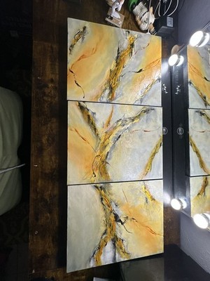Designart Beige And Gold Marble Lightning Modern Wall Art Set of 3