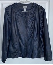 Chico s Blazer Cardigan Jacket Top, Faux Leather Sheen Size 1
