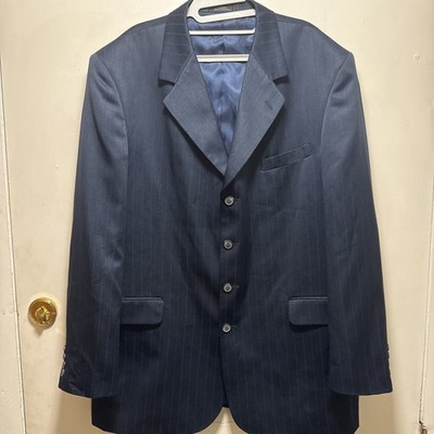 Men s Vanetti Suit Jacket 44L 4 Button Blue Pinstripe Vintage Style