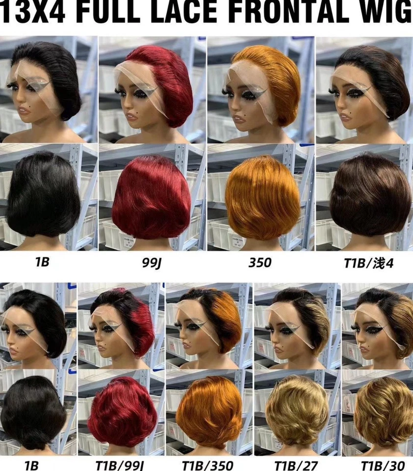 Human Hair Wig Silky Loose Curly Pixie Cut 13x4 Transparent Lace Front - Image 2 of 2