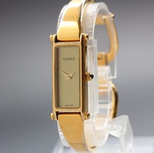 [Exc+5] Vintage Gucci 1500 12mm Gold Dial Bangle Quartz Women's Watch From JAPAN
