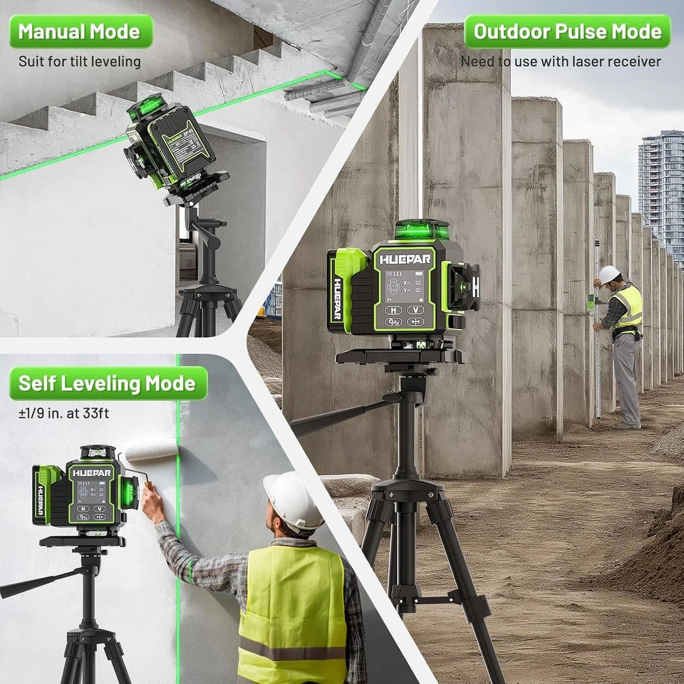 Huepar 4D Laser Level W04CG Empfänger, LCD Motor-Basis, Bluetooth&Pulsmodus - Bild 4 von 4