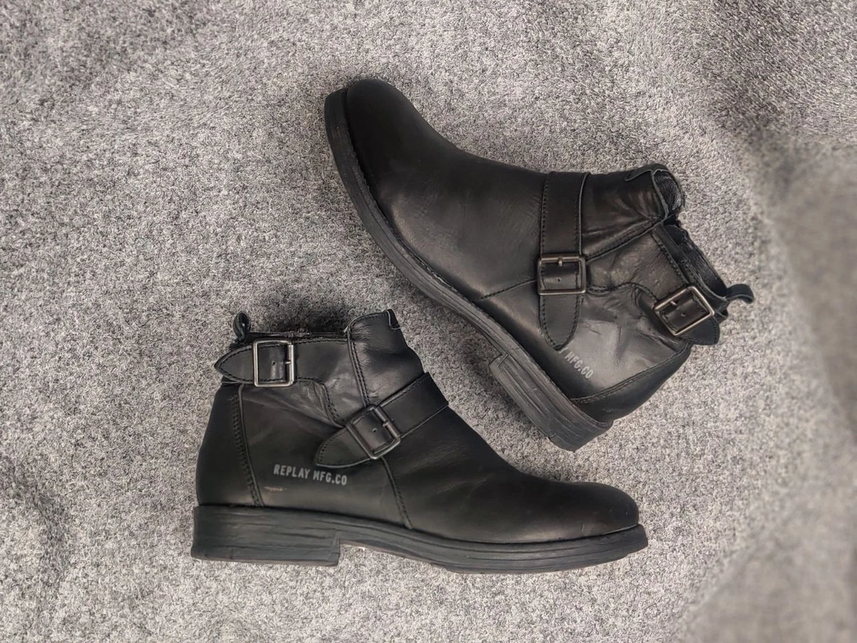 Replay Hert Biker Boots Black Leather Monk Strap Mens 7 - 7.5 / Womens 9 - 9.5 REPLAY Clutch, Men main image 4