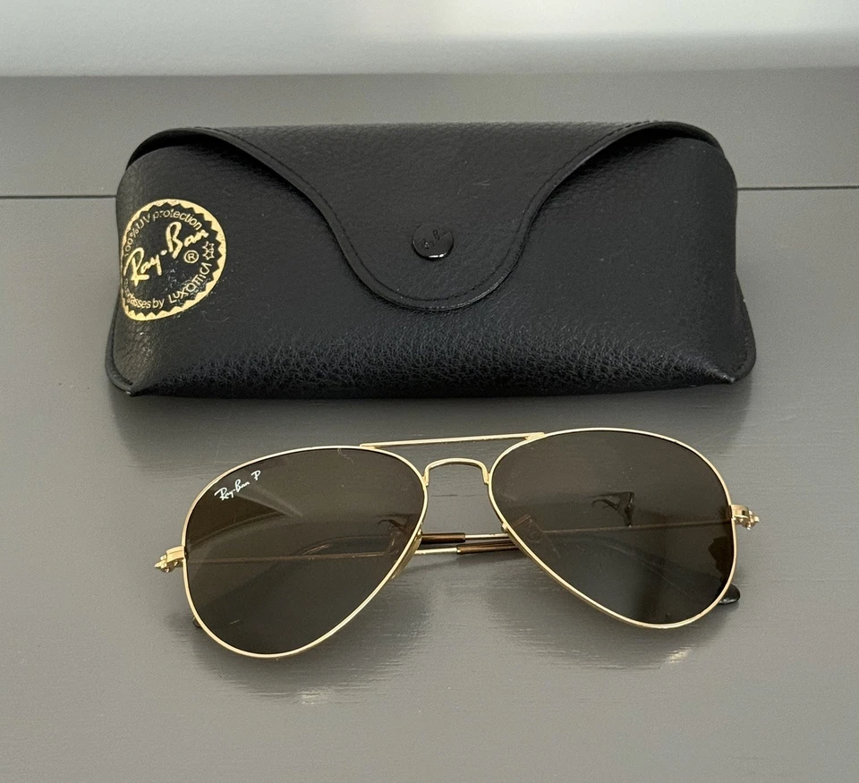 Ray Ban RB3025 3025 001/P1  Aviator Sunglasses - Gold / Green, photo 1 of 5