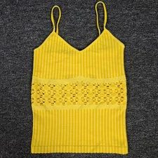 Vtg Cami Top Womens Juniors Medium Yellow Striped Lace Center Strappy Venus USA