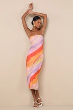 Lulus Jaylah Mesh Strapless Midi Dress Purple Basic Sleeveless L