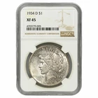 1934D Silver Peace Dollar $1 NGC XF 45