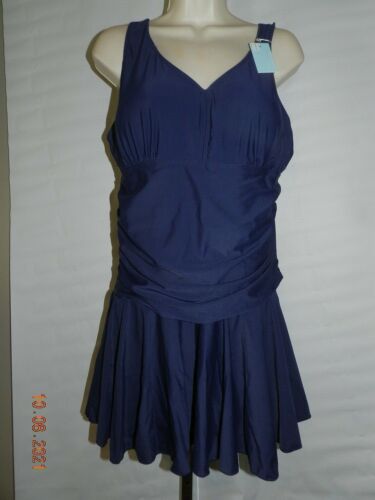 Summer Mae Plus Size 2XL Navy Blue Swimdress Tummy Control One Piece Swimsuit