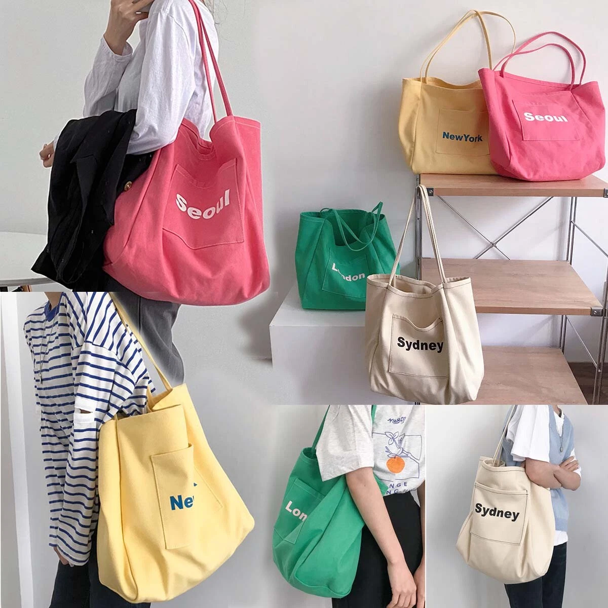 Tote bag with outer pockets sale