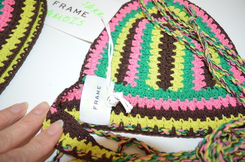 FRAME DENIM X JULIA SARR Jamois Crochet color Triangle Bikini & Hat 3 PC M New - Picture 8 of 24