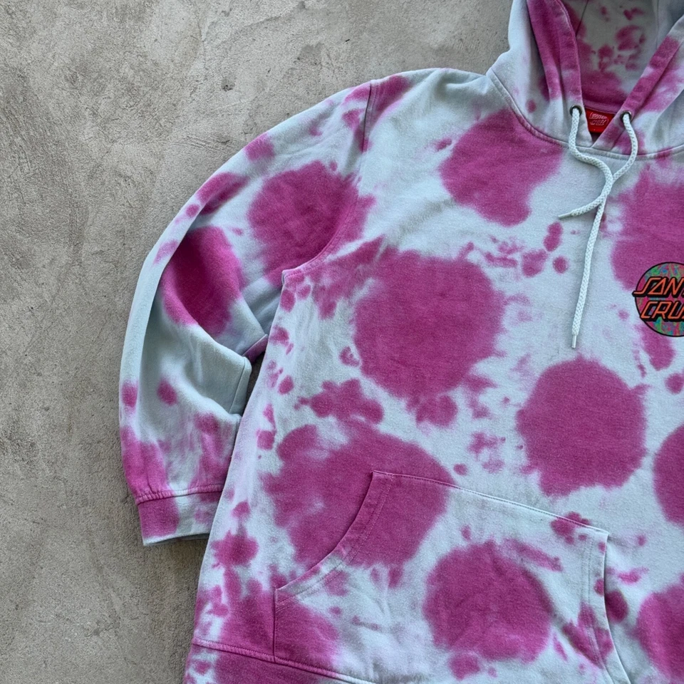 Sudadera con capucha holgada estilo corbata Santa Cruz vintage años 90 talla L blanca rosa Foto 3 de 4