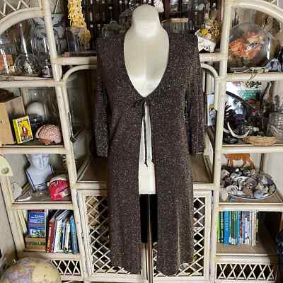 Vintage 90s Glitter Duster Rave Black with Red Gold Blue Sparkles Tie Front XL