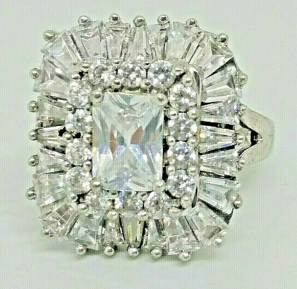 Swarovski CZ Emerald Cut Ring with Baguettes and Rounds Size 6 - Image 2 of 4