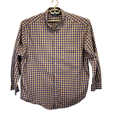 Roundtree & Yorke Shirt Men's 3XB Brown Blue Plaid Check Button Up