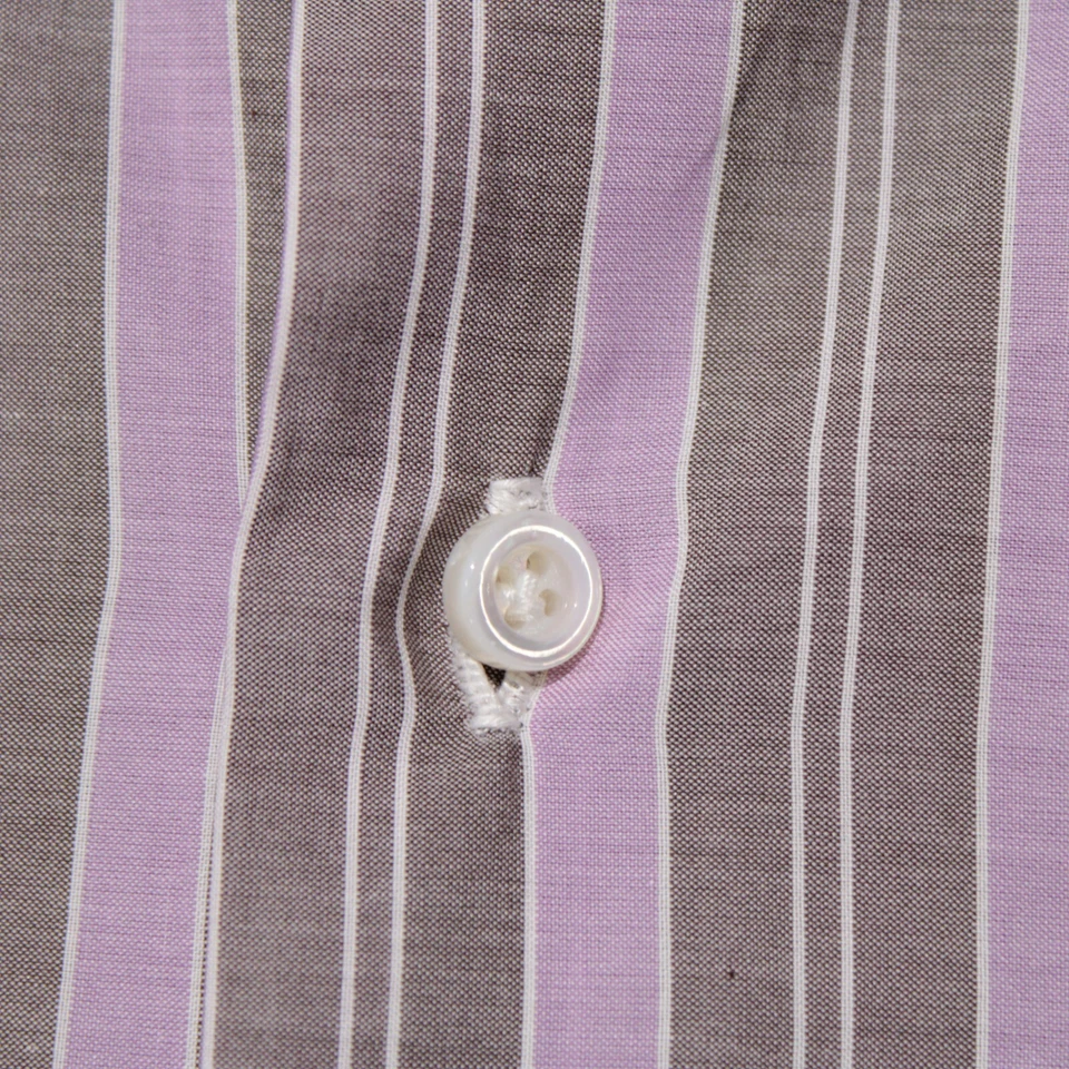 Camisa de vestir Isaia nueva con etiquetas talla 46 18,5 en rayas moradas/marrones/blancas 100 % algodón Foto 2 de 4