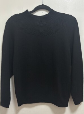 VTG Erika Petite Silk Blend Crochet Floral Mock Neck Pullover Knit Sweater Sz S