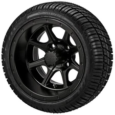 (4) Golf Cart 215/35R12 Deli Radial Tires on 12x7 Matte Black Azusa Wheels