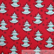BonEful FABRIC FQ Cotton Quilt Red Green Black White Xmas Tree B W Dot Star USA