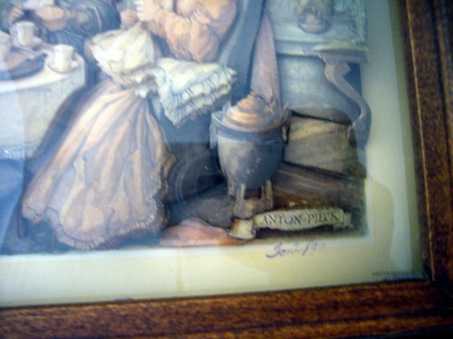 Vintage Anton Pieck Paper Art 3D Shadow Box Ladies Tea Time Cat Man pipe 11x9 - Picture 4 of 5