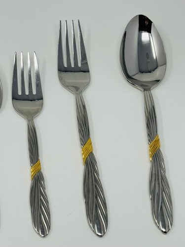 Cipullo for Mikasa Flatware Corda D'oro 5 Piece Set Silver Gold Japan - Picture 3 of 10