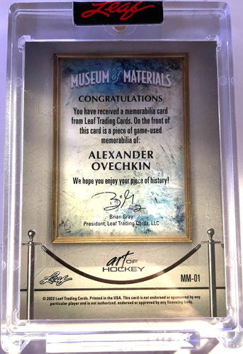 ALEXANDER OVECHKIN 2022 LEAF MUSEUM OF MATERIALS GAME USED RELIC #1/5 CAPITALS! - Picture 2 of 2