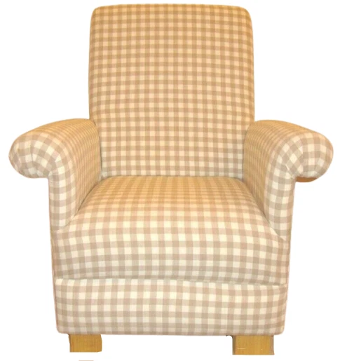 Laura Ashley Dark Linen Gingham Fabric Child s Chair Kids Armchair Checked Beige