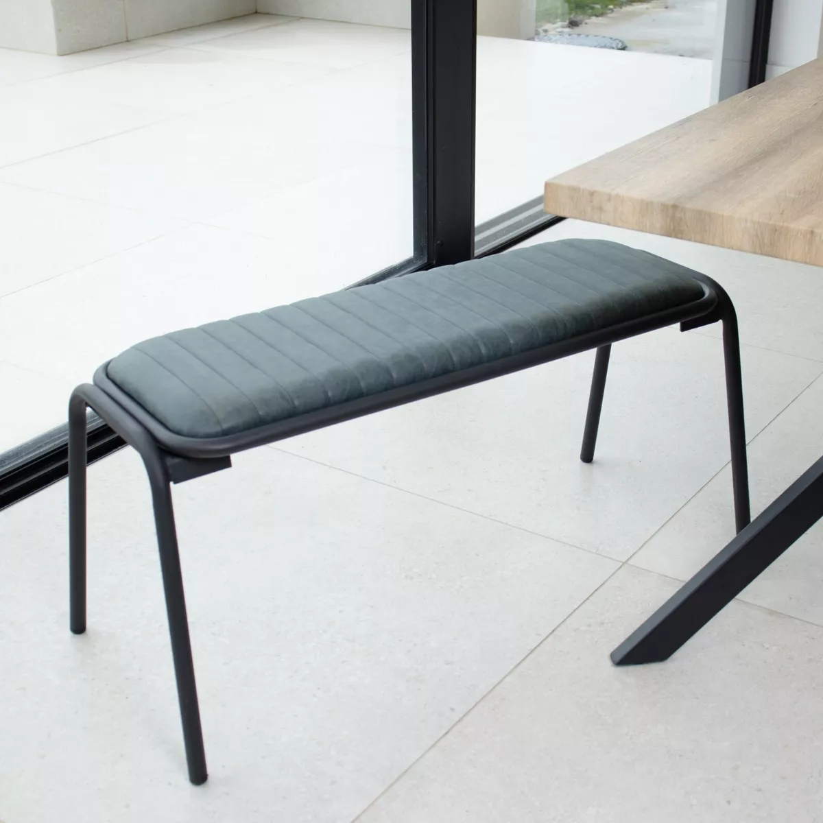 BLUE UPHOLSTERED DINING BENCH BACKLESS BENCH 2 SEATER AND 3 SEATER RETRO BENCH