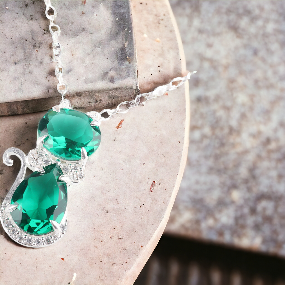 Green Emerald Cubic Zirconia Gemstone Pendant Inch 925