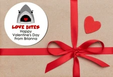 Love Bites Shark Valentine's Day Stickers - Personalized Valentine Sticker Label