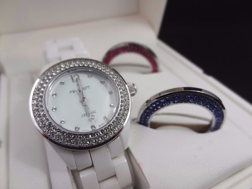 Peugeot PS4910WT Women's White Ceramic Interchangeable Bezel Set Watch $395 - Picture 6 of 7